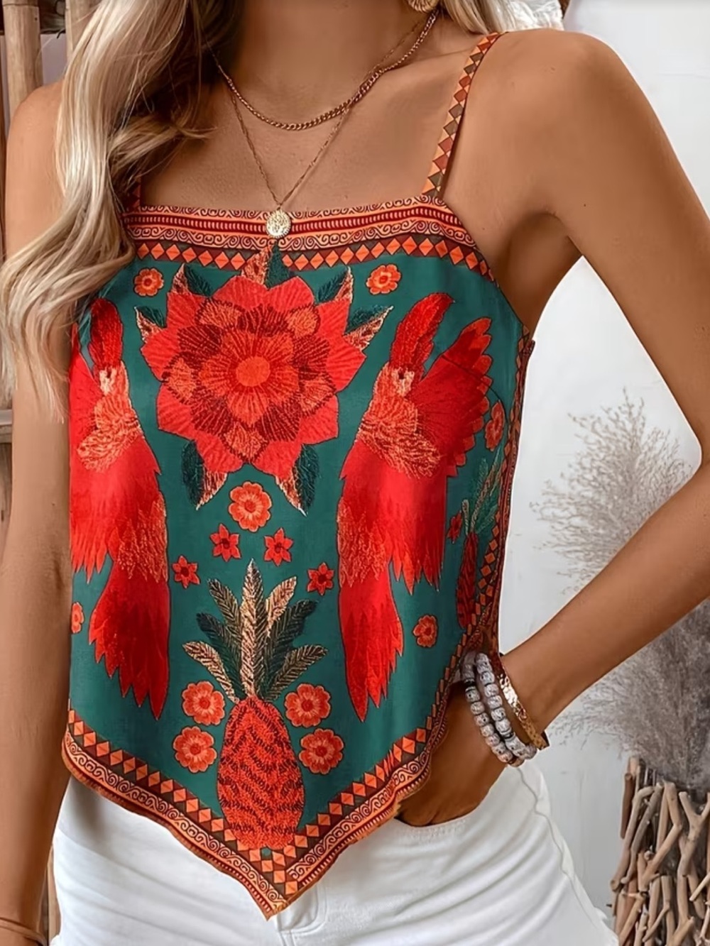 Boho Multicolor Parrot Print Camisole Top